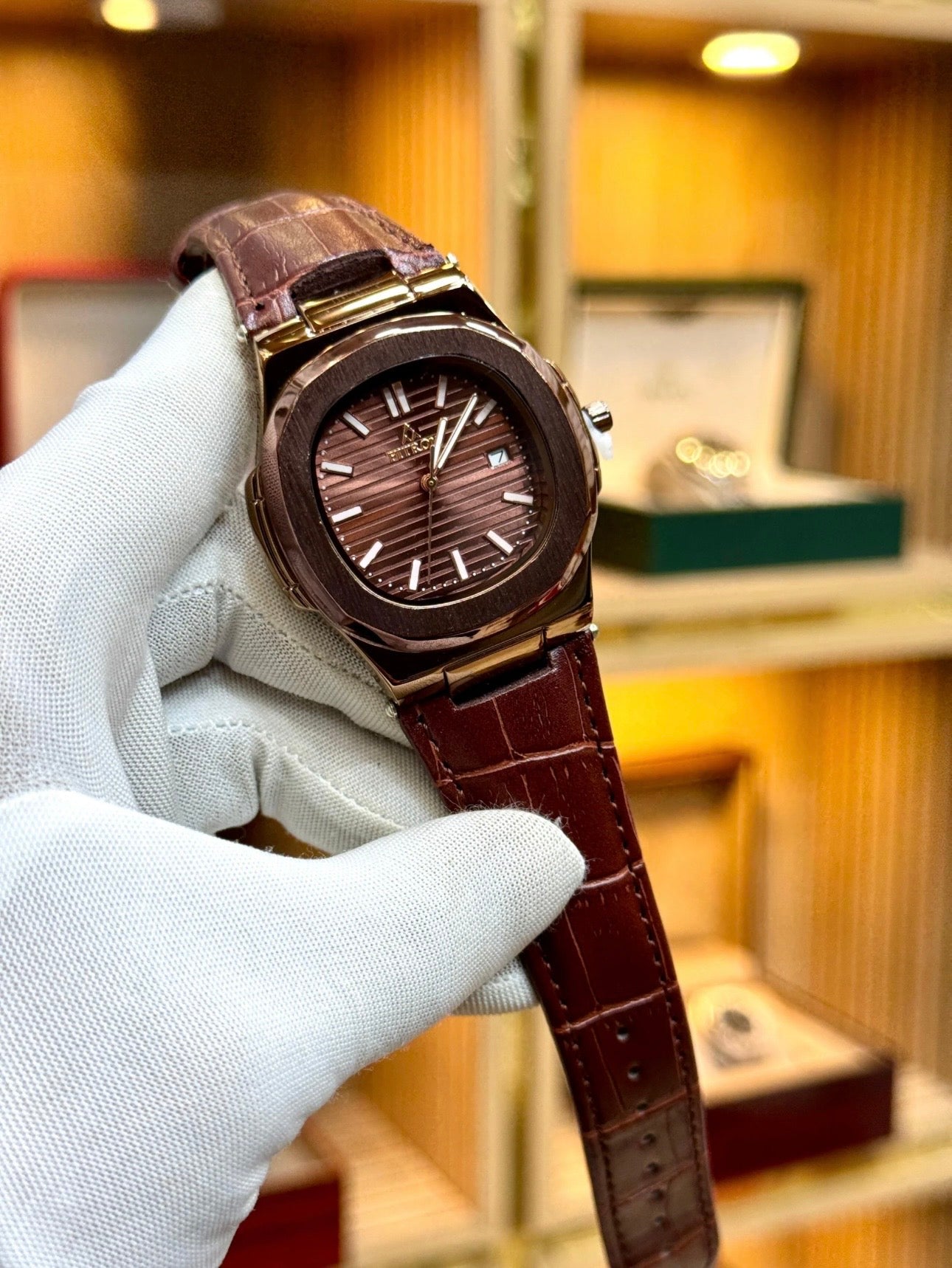 Nautilus Leather Strap Watch