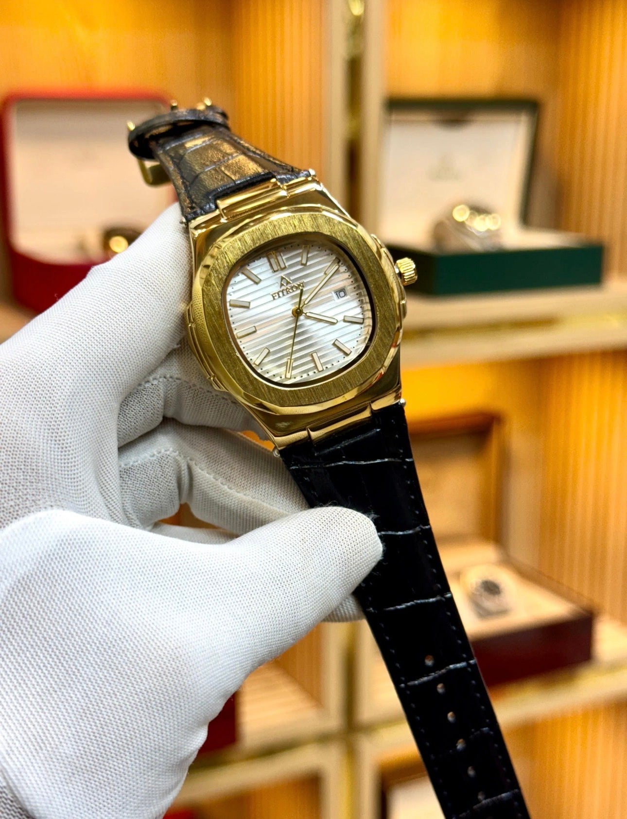 Nautilus Leather Strap Watch