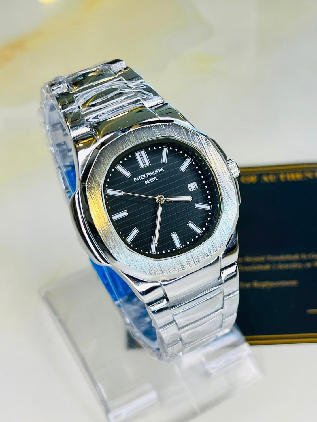 Patek Phillipe Nautilus (Black Dial- Silver Chain)