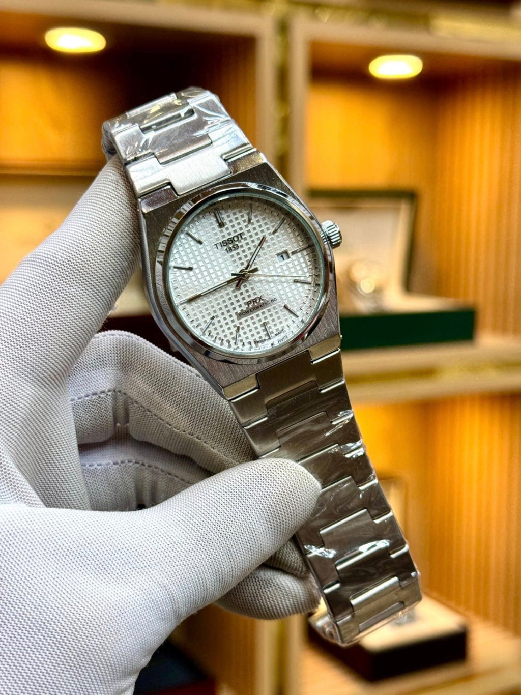 Tissot PRX 1853 (White Dial-Silver Chain)