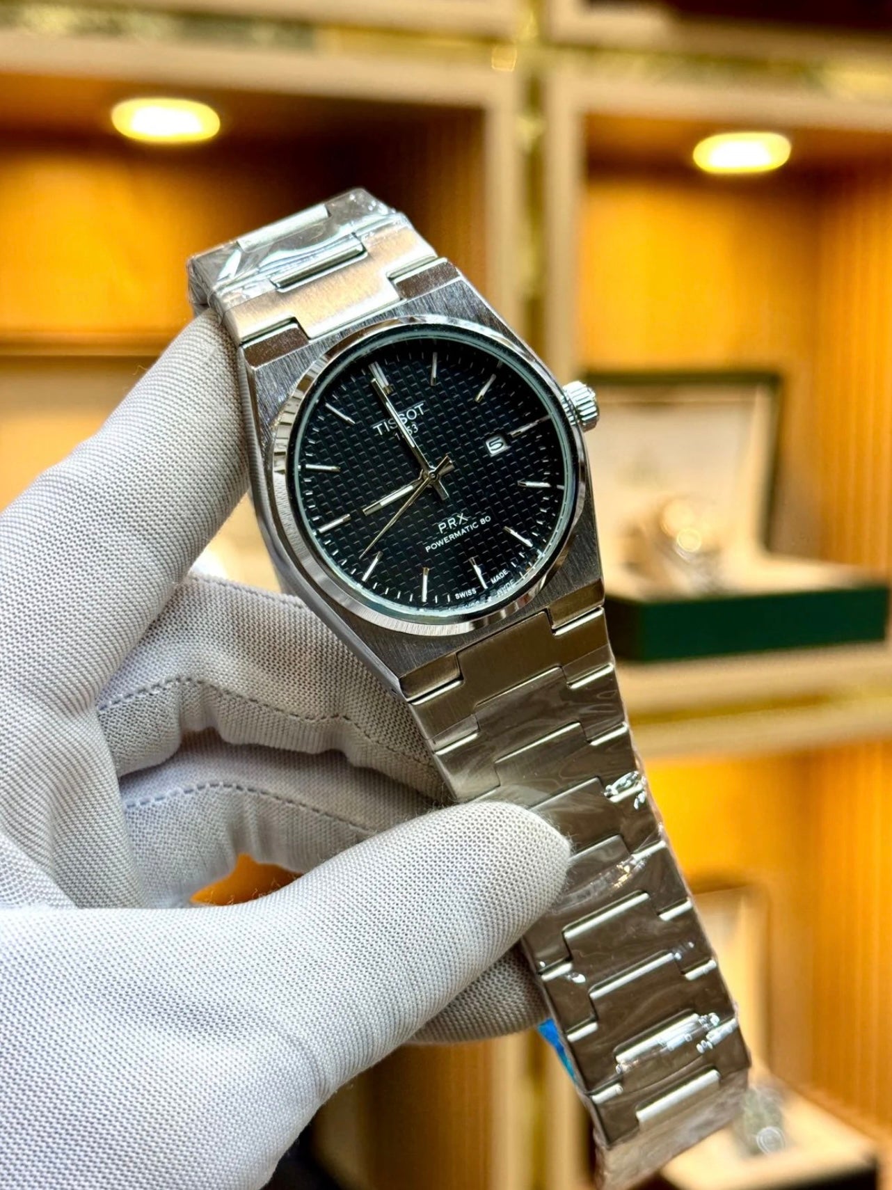 Tissot PRX 1853 (Black Dial-Silver Chain)